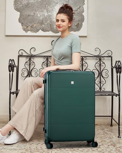 Hanke Expandable Large Checked Luggage, 28 Inch Top Opening Suitcase - color: Blackish Green, size: 28 Inch EXT