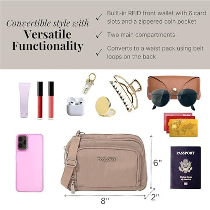 Baggallini Triple Zip with Front Wallet/Trifecta RFID Wallet Crossbody - color: Moonrock