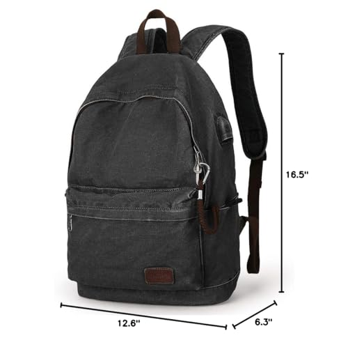Muzee Canvas Backpack for Men and Women with 15.6 inch Laptop Compartment - color: Black