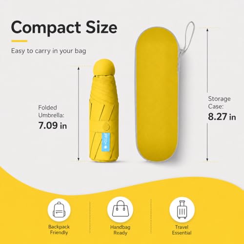 Mini Portable Travel Umbrella with Case,Compact Umbrellas,Waterproof Mini Portable Umbrella for Travel, Office, and Daily - color: Yellow