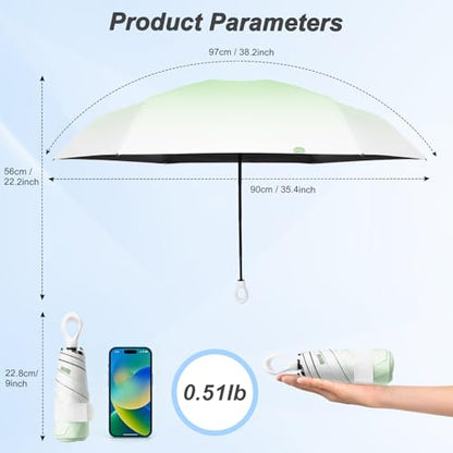 Gradient UV Umbrella UPF 50+, Mini Sun Parasol Foldable Compact Travel Size - color: 05.Green