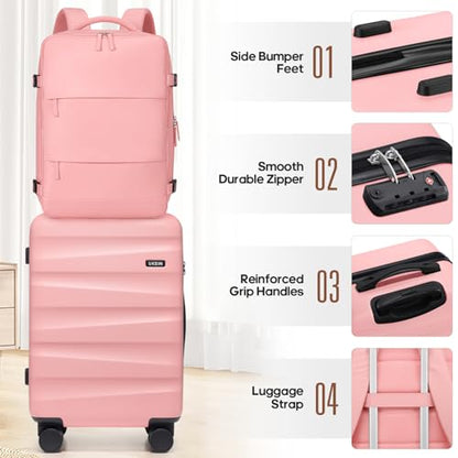 UKEIN Luggage Set with Backpack,Hardshell Carry On Luggage Airline Approved - color: Pink