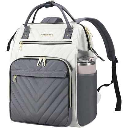 VANKEAN 17.3 Inch Laptop Backpack for Women Large Capacity - color: Beige-grey, size: 17.3 Inch