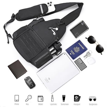 DEYACE Mens Sling Bag, Water-Resistant Large Shoulder Bag Small Single Strap Backpack Cross body Bag for Men