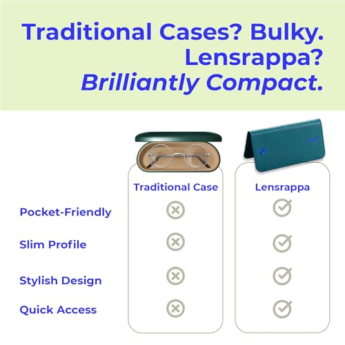 Luxury Slim Leather Glasses Case | Handmade Full-Grain Leather Eyewear Wrap with Magnetic Closure & Gift Box - color: Teal