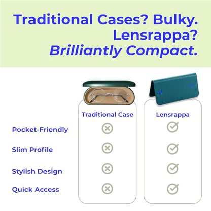 Luxury Slim Leather Glasses Case | Handmade Full-Grain Leather Eyewear Wrap with Magnetic Closure & Gift Box - color: Teal