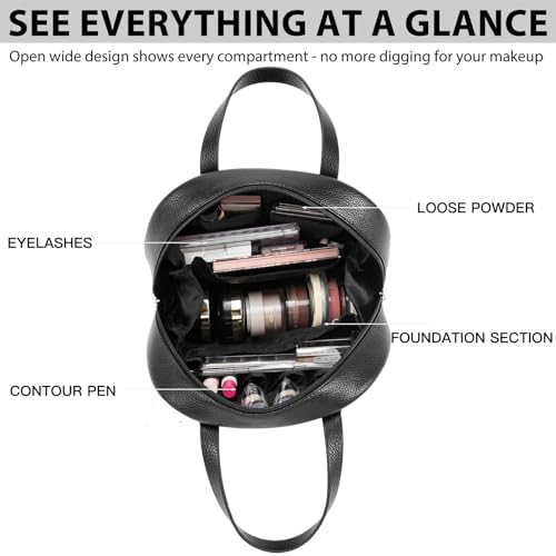 ROYALFAIR Standing Makeup Bag, Travel Cosmetic Organizer, Black - color: Black