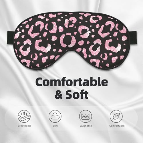 Rose Pink Glitter Leopard Sleep Mask Eye Mask with Adjustable Strap Eye Sleep Shade Cover Blocks Light for Women Men Airplane Travel Nap - color: Rose Pink Glitter Leopard