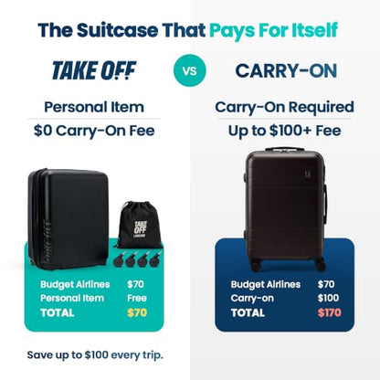 TAKE OFF 18 Inch Personal Item Suitcase Removable Wheels Underseat Bag - color: Blue, size: 18" - Personal Item 4.0