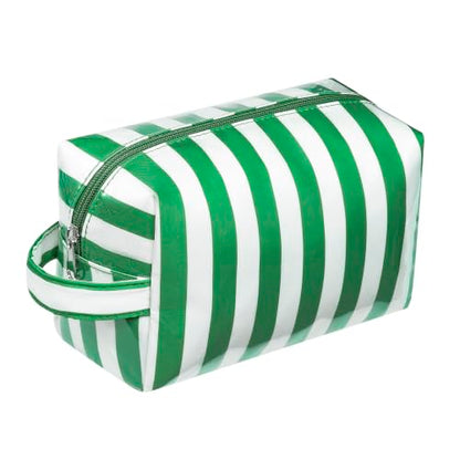 PVC Striped Clear Coated Waterproof Makeup Bag(09Green White) - color: 09Green White