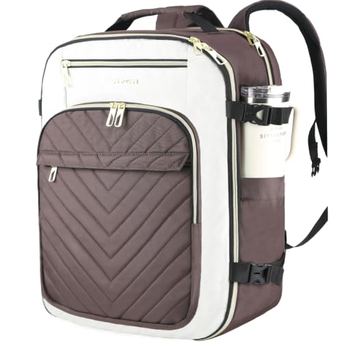 VANKEAN 50L Water- Resistant Laptop Backpack for Women College - color: Beige/Coffee, size: 50L