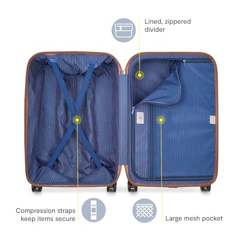 DELSEY PARIS Flanerie SE - Hardside Checked In Luggage 24 Inch - 360° Dual Spinner Wheels - TSA Lock - Lightweight Polycarbonate Travel Suitcase with Vegan Leather, Blue - color: navy, style: 24" Spinner