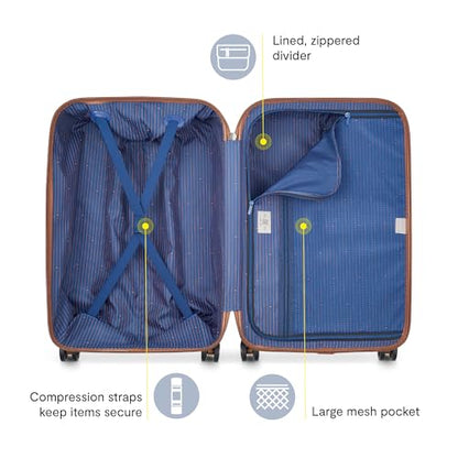 DELSEY PARIS Flanerie SE - Hardside Checked In Luggage 24 Inch - 360° Dual Spinner Wheels - TSA Lock - Lightweight Polycarbonate Travel Suitcase with Vegan Leather, Blue - color: navy, style: 24" Spinner