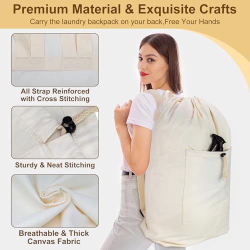 Laundry Bag Backpack, Canvas Laundry Bag with Straps & Drawstring, 2 pack - color: Beige x2, size: X-Large