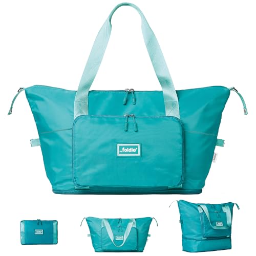 The Foldie Foldable Travel Bag for Women - 40L Weekender Bag with Multiple Pockets - Carry On Expendable Travel Bag - color: Teal