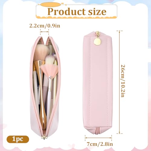 Prasacco Leather Makeup Brush Bag With Zipper, Portable Travel Cosmetic Organizer Case, Compact Toiletry Pouch For Daily Work Essentials