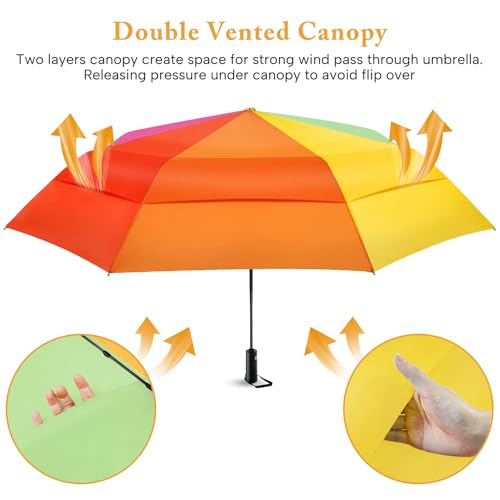 Rainbow Umbrella Windproof Automatic - 46/54inch Extra Large Double Canopy - color: 05.Rainbow 54Inch