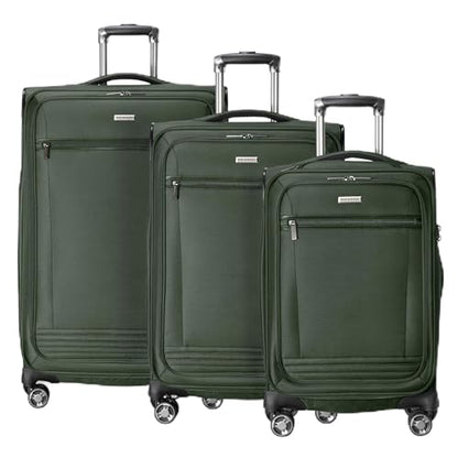 Ricardo Beverly Hills Avalon Softside 3-Piece Luggage Set Made with Sustainable 100% Recycled PET (rPET), Lightweight, Eco-Friendly Travel, Expandable, Dual Spinner Wheels, Juniper Green - color: Juniper Green, size: 3-Piece Set (20, 24, 28)