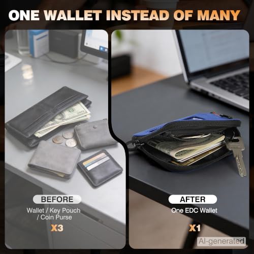 남성용 RFID 차단 동전 지갑, 지퍼 포켓이 있는 500D 나일론 EDC 지갑 파우치, 신분증 창, 키 클립, 카드, 현금 및 필수품 정리함, 블루., 아니요 - color: 블루.