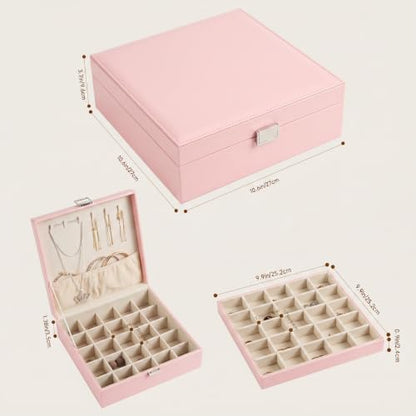 Frebeauty 50 Grid Earring Holder Organizer,2 Layer Jewelry Box for Women - color: Pink