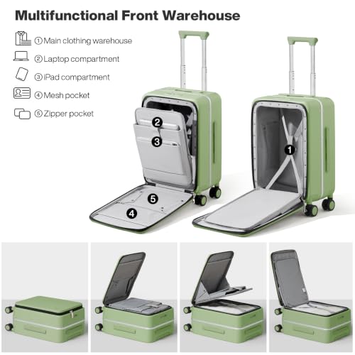 mixi Carry On Luggage, 20'' Suitcase with Front Pocket, Travel Rolling Luggage Aluminum Frame PC Hardside with Spinner Wheels & TSA Lock and Cover - Avocado Green - color: Avocado Green, size: 20-inch