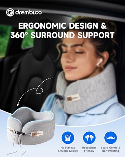 Travel Neck Pillow for Airplane, 360° Ergonomic Support for Sleeping - color: Gray