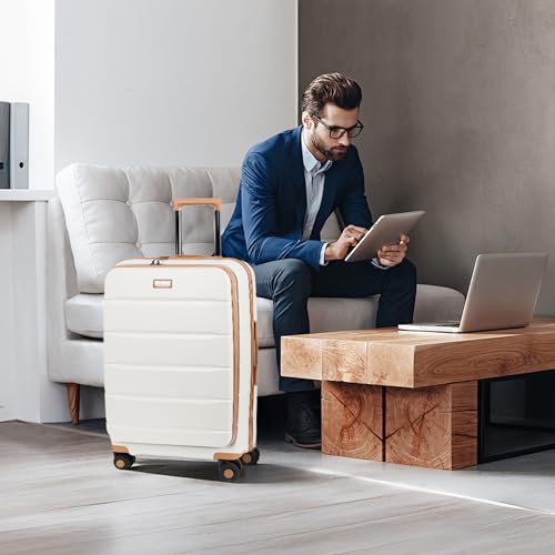 24'' Luggage,Hardside Suitcase w/Spinner Wheels,TSA LOCK - color: Beige, size: 24" Mid-Checked