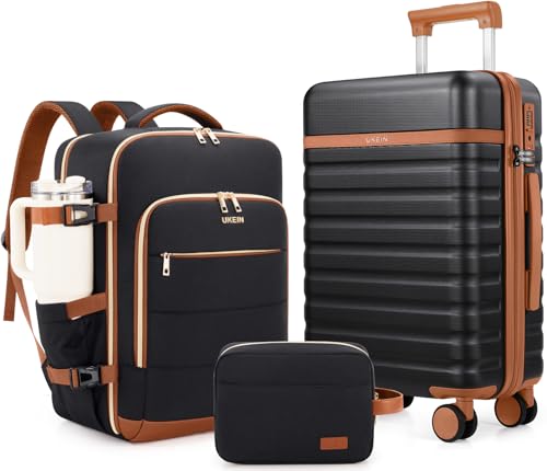 UKEIN Luggage Sets 3Piece, Carry On Luggage 20in Suitcase Set With Backpack - color: Black Brown, size: 3 piece set (BP/20inch)