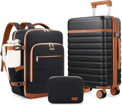 UKEIN Luggage Sets 3Piece, Carry On Luggage 20in Suitcase Set With Backpack - color: Black Brown, size: 3 piece set (BP/20inch)