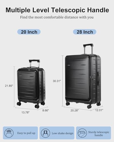 CENSIEN Expandable Luggage Sets, 20 Inch Carry On Luggage 28 Inch Suitcases - color: Black, size: 20/28 Inch EXT