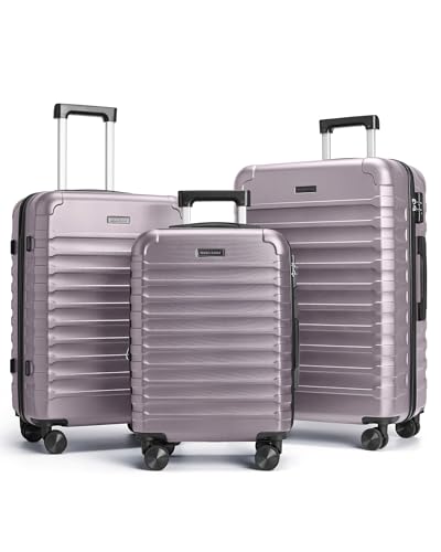 LIGHT FLIGHT Luggage Sets 3 Pcs Suitcase with Wheel,20"/24"/28",Rose Purple | Durable Suitcase Set, Spinner Wheels, Hard Shell Lightweight, TSA Lock, Large Checked Travel Suitcases - color: Rose Purple, size: 3-Piece Set-20 Inch/24 Inch/28 Inch