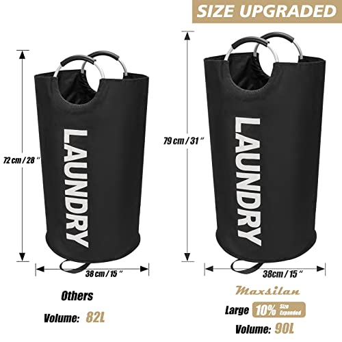 Maxsilan 90L Large Laundry Basket, Freestanding Tall Clothes Hamper, Collapsible Laundry Bag, Black (Pack of 3) - color: Black, size: 90L (Pack of 3)
