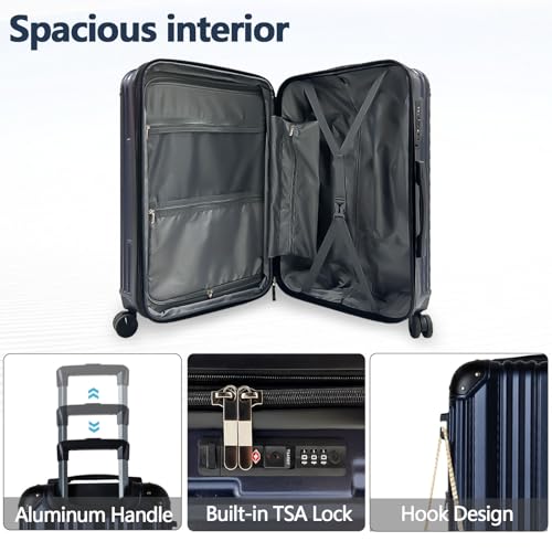 OUZZO 24 Inch Checked Luggage Durable Hardshell Suitcase with TSA Lock - color: Blue, size: 24 inch