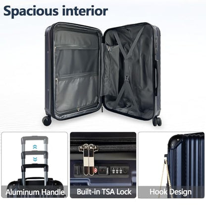 OUZZO 24 Inch Checked Luggage Durable Hardshell Suitcase with TSA Lock - color: Blue, size: 24 inch
