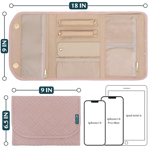 PAVILIA 여행용 주얼리 케이스 오거나이저 롤 백, 액세서리용, 퀼트 핑크 - color: 퀼트 핑크