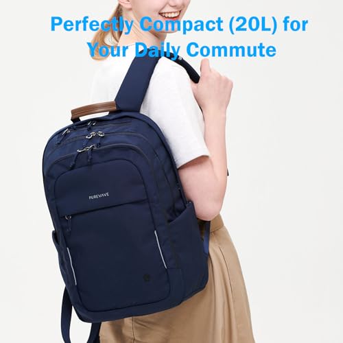PUREVAVE Laptop Backpack Water Resistant YKK Zippers Travel Study - color: Navy Blue