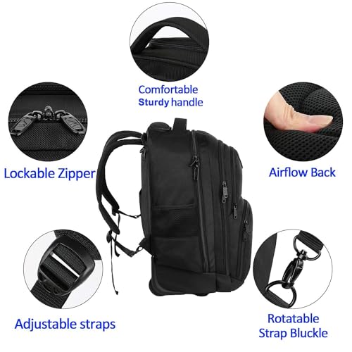 MATEIN Wheeled Backpack, 18 inch Laptop Backpack with Wheels - color: Black, size: 18-inch