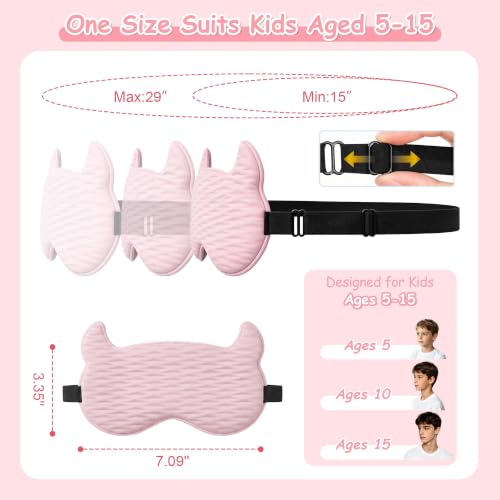 Kids Sleep Mask, 3D Contoured Kids Sleeping Eye Mask for Ages 5-15Y | Adjustable Sleeping Mask Zero Pressure Light Blocking Eyeshade for Boys Girls Teens, Travel, Nap & Bedtime (Pink) - color: Pink