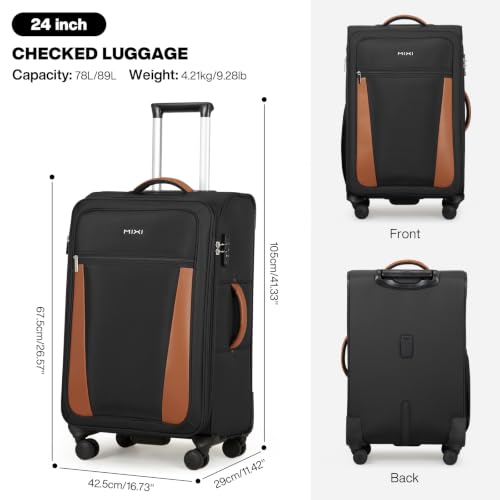 mixi 24 Inch Softside Expandable Checked Luggage, Black - color: Black, size: 24-Inch Checked in