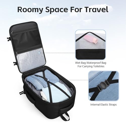 RealCool 15.6" Laptop Travel Backpack, TSA Flight Approved Carry On Daypack - color: Black, size: 15.6 inch