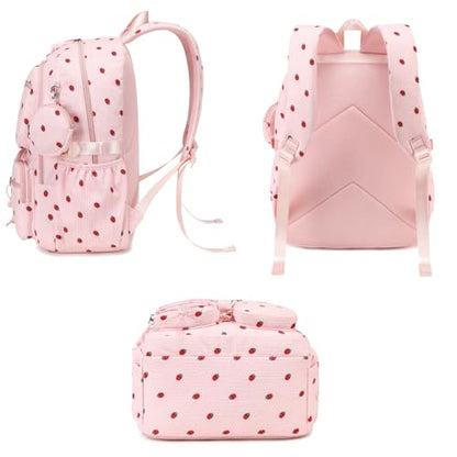 PiPiCat Backpack for Girls 4 in 1 Back to School Bookbag - color: K2 Pink Strawberry