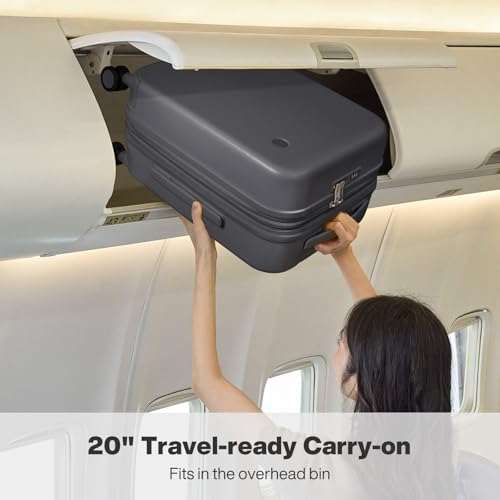 mixi 20 Inch Expandable Carry on Luggage 22x14x9 Airline Approved Suitcases with Spinner Wheels, Hardside Rolling Travel Suitcase PC with TSA Lock, Rock Gray - color: Rock Gray, size: 20-inch