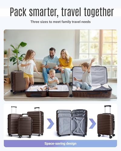 LIGHT FLIGHT Luggage Sets 3 Pcs Suitcase with Wheels,20"/24"/28",Brown - color: Brown, size: X Large