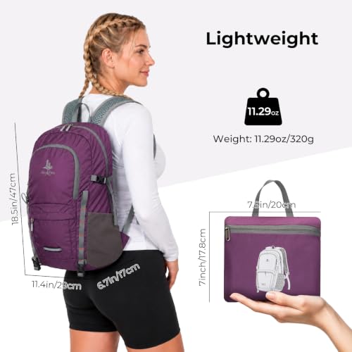 20L Small Hiking Backpack for Women Men, Lightweight Packable Daypack - color: Purple