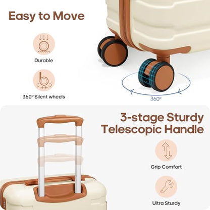 Carry on Luggage, Suitcase Set 3Piece with Backpack YKK zippers - color: Beige