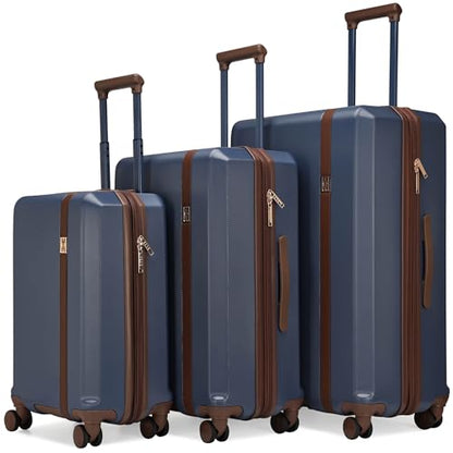 ELLE Luxe Journey 3 Piece Expandable Retro Spinner Luggage Set, Navy - color: Navy