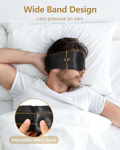 BeeVines Luxury Pure 100% 22 Momme Silk Sleep Mask, 3D Countoured Eye Mask - color: 02 Jet Black