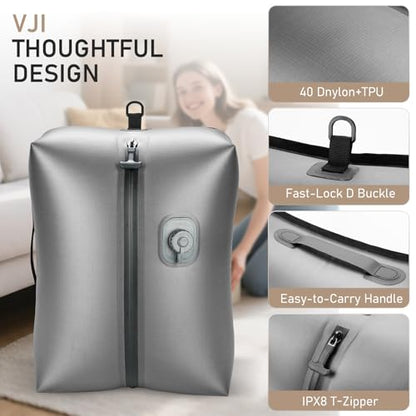 VJI 18L Vacuum Bag for Travel with Built-in Pump, IPX8 Waterproof, Grey - color: Grey
