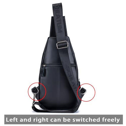 LUKZIJAES Genuine Leather Sling Bag for Men - color: #14-black