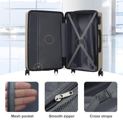 Merax 6 Piece Luggage Set,Hardshell Travel Suitcase Set,khaki - color: khaki, size: 6 Piece(20/24/28/DB/TB)